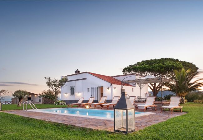 pool, garden and casa del capitano at the sunset, vacation villa massa lubrense, italy